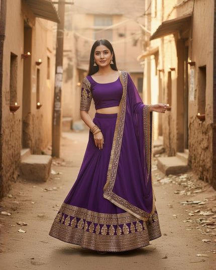 Fashion Dream Women Wine Faux Goergette Lehenga