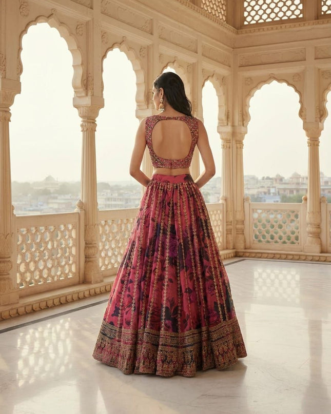 Fashion Dream Women Dark Pink Organza Lehenga