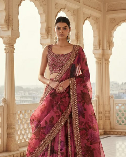 Fashion Dream Women Dark Pink Organza Lehenga