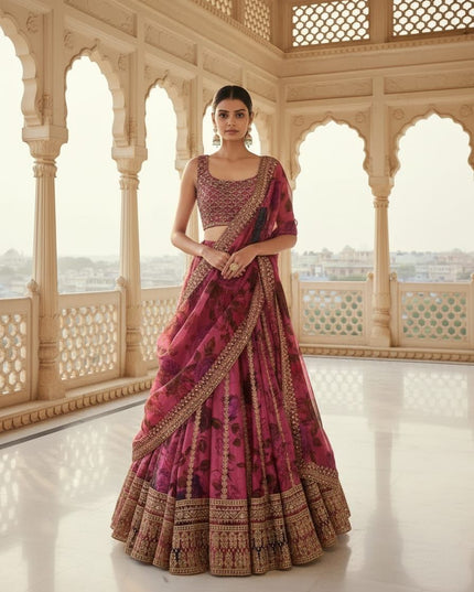 Fashion Dream Women Dark Pink Organza Lehenga