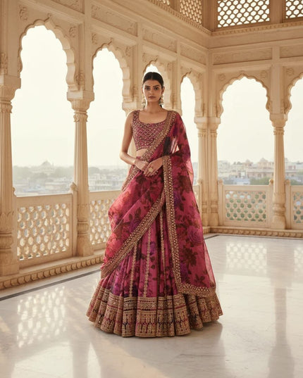 Fashion Dream Women Dark Pink Organza Lehenga