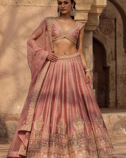 Fashion Dream Women Peach Fancy Fabric Lehenga