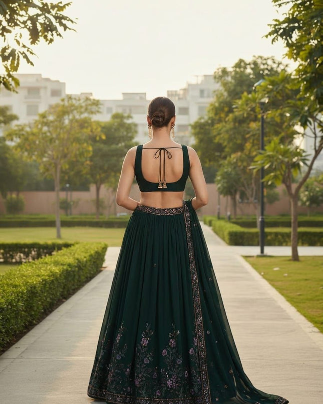 Fashion Dream Women Dark Green Goergette Lehenga