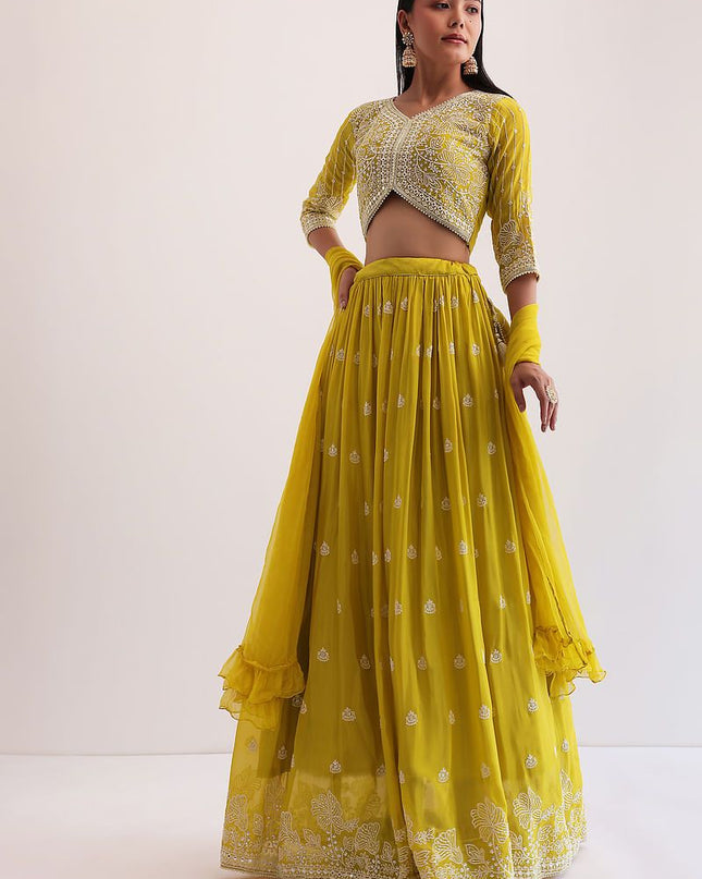 Fashion Dream Women Parrot Green Faux Georgette Lehenga