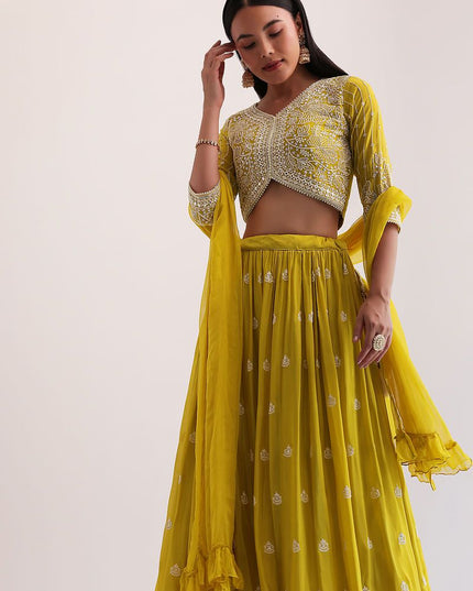 Fashion Dream Women Parrot Green Faux Georgette Lehenga