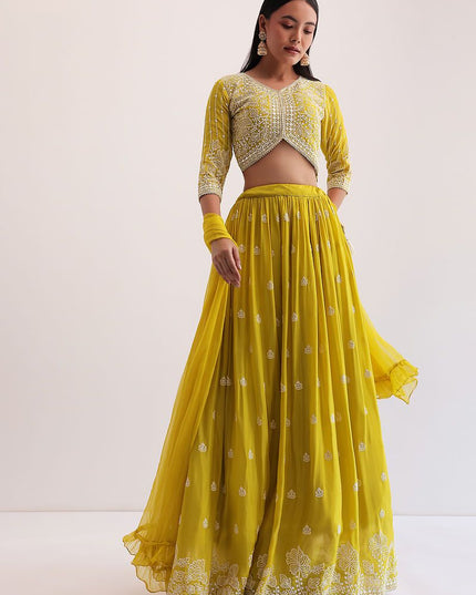 Fashion Dream Women Parrot Green Faux Georgette Lehenga