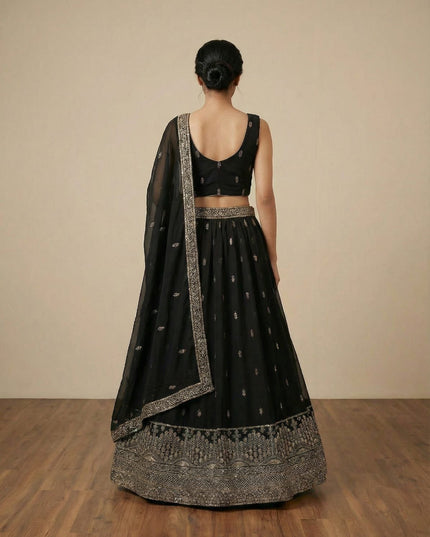 Fashion Dream Women Black Faux Georgette Lehenga
