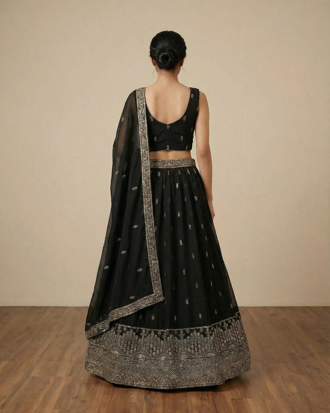 Fashion Dream Women Black Faux Georgette Lehenga