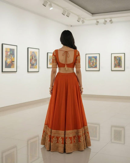 Fashion Dream Women Orange Faux Georgette Lehenga