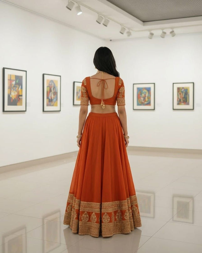 Fashion Dream Women Orange Faux Georgette Lehenga