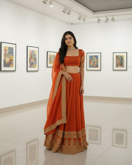 Fashion Dream Women Orange Faux Georgette Lehenga