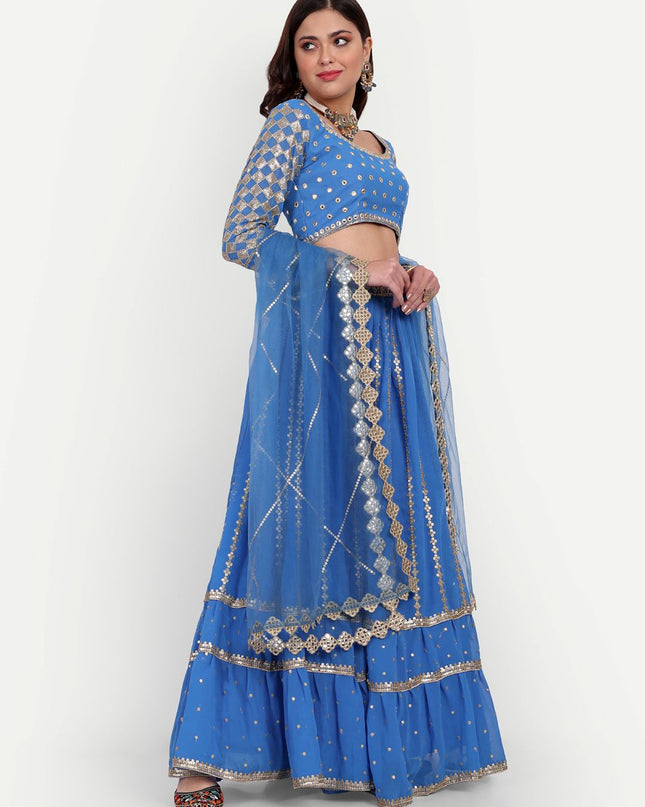 Fashion Dream Women Sky Blue Georgette Lehenga