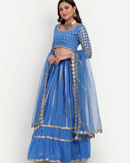 Fashion Dream Women Sky Blue Georgette Lehenga