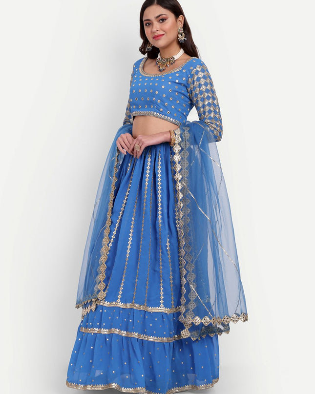 Fashion Dream Women Sky Blue Georgette Lehenga