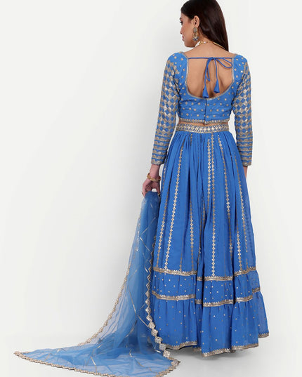 Fashion Dream Women Sky Blue Georgette Lehenga