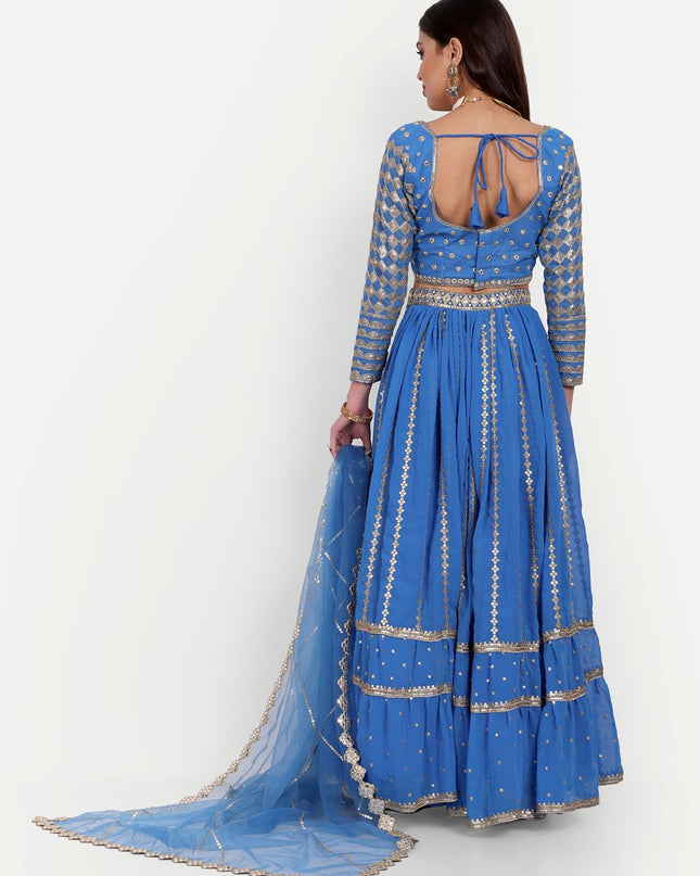 Fashion Dream Women Sky Blue Georgette Lehenga