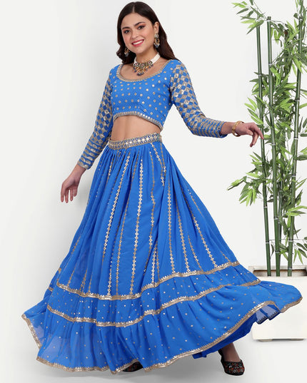 Fashion Dream Women Sky Blue Georgette Lehenga