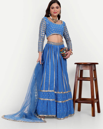 Fashion Dream Women Sky Blue Georgette Lehenga