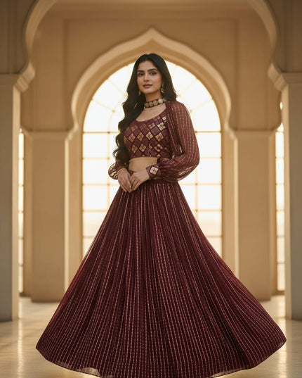Fashion Dream Women Rust Georgette Lehenga