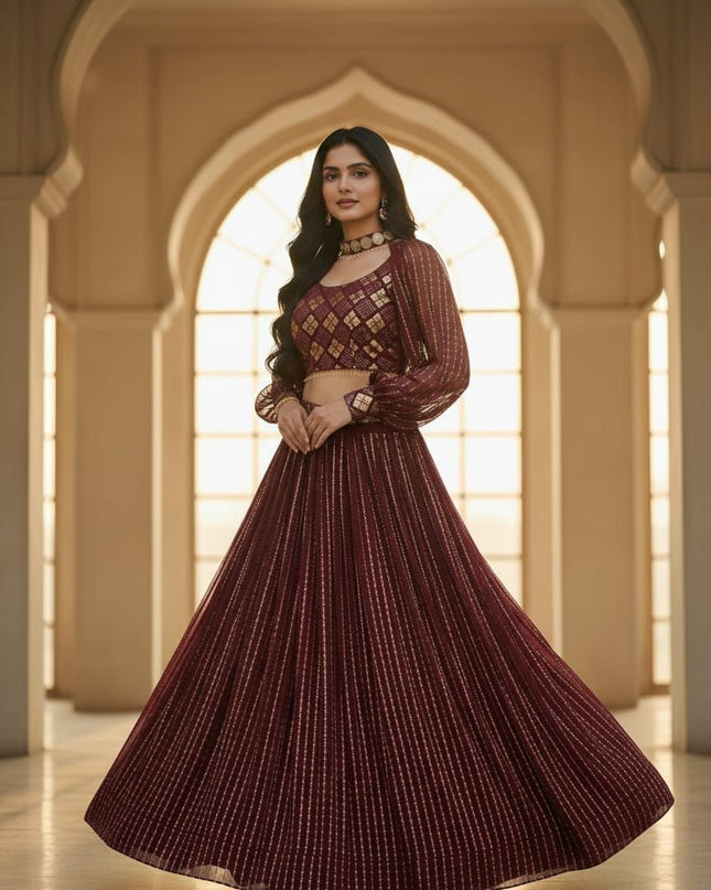 Fashion Dream Women Rust Georgette Lehenga