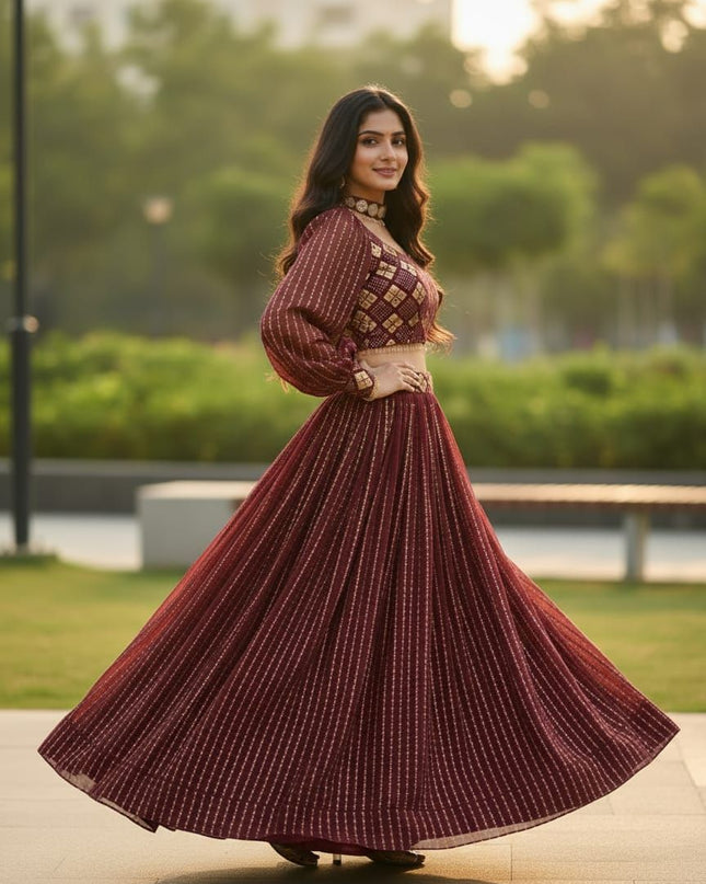 Fashion Dream Women Rust Georgette Lehenga