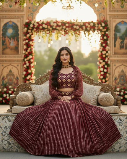 Fashion Dream Women Rust Georgette Lehenga