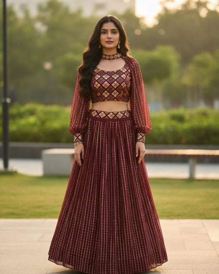 Fashion Dream Women Rust Georgette Lehenga