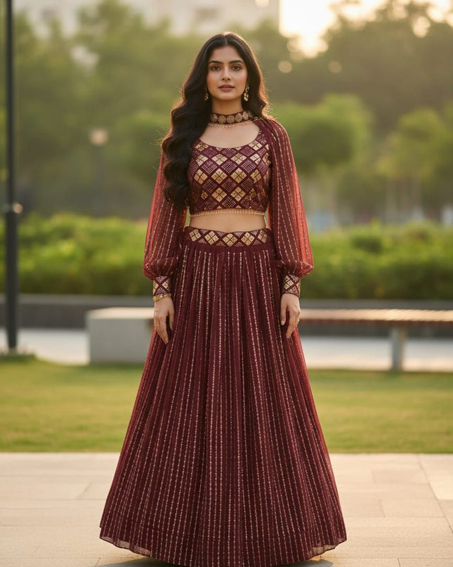 Fashion Dream Women Rust Georgette Lehenga