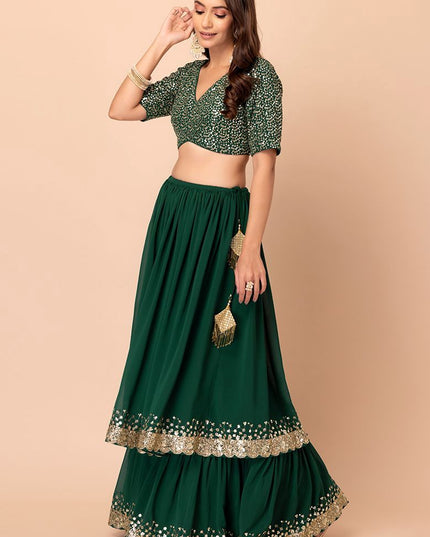 Fashion Dream Women Green Georgette Lehenga
