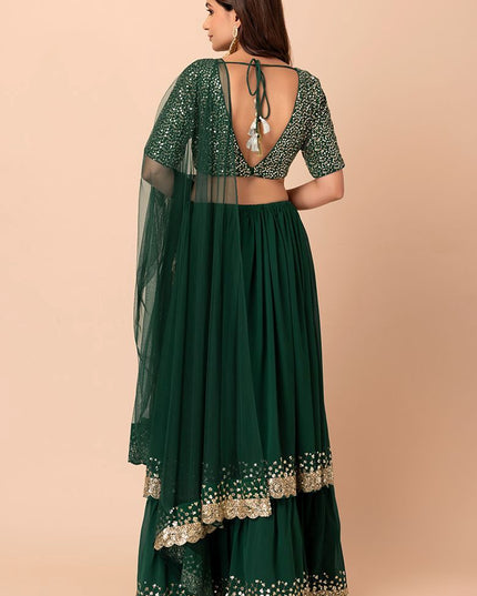 Fashion Dream Women Green Georgette Lehenga