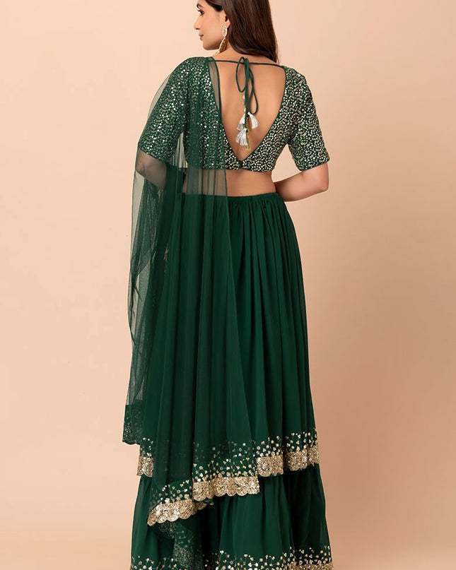 Fashion Dream Women Green Georgette Lehenga