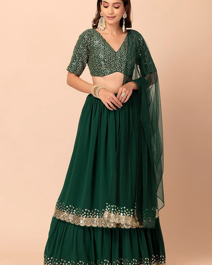 Fashion Dream Women Green Georgette Lehenga
