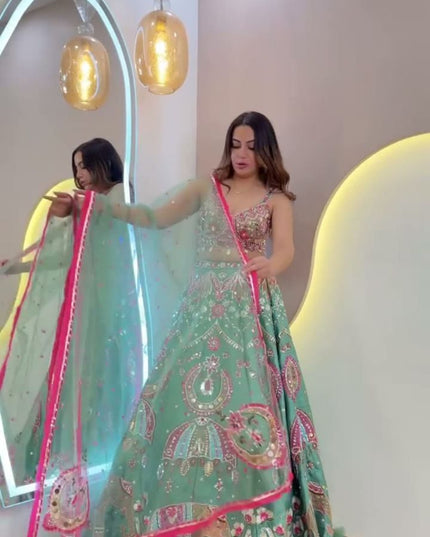 Fashion Dream Women See Green Heavy Slub Silk Lehenga
