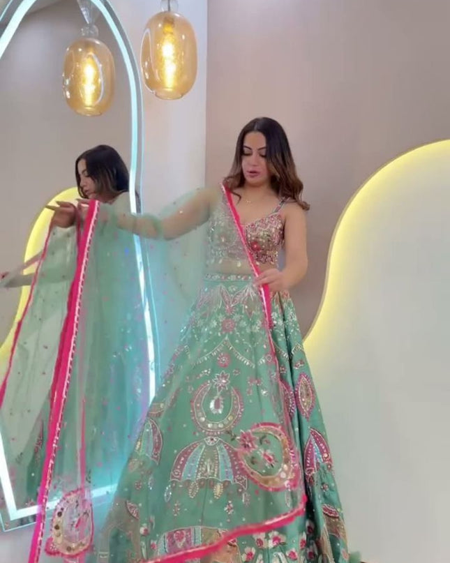 Fashion Dream Women See Green Heavy Slub Silk Lehenga