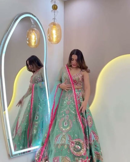 Fashion Dream Women See Green Heavy Slub Silk Lehenga