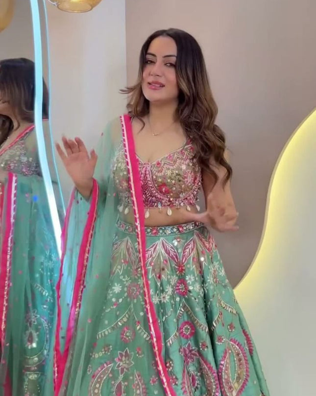 Fashion Dream Women See Green Heavy Slub Silk Lehenga