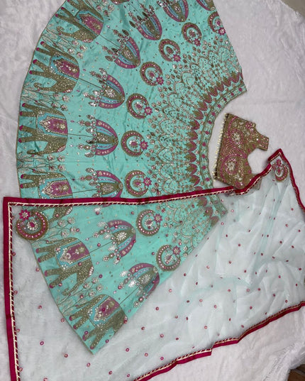 Fashion Dream Women See Green Heavy Slub Silk Lehenga
