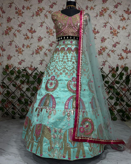 Fashion Dream Women See Green Heavy Slub Silk Lehenga