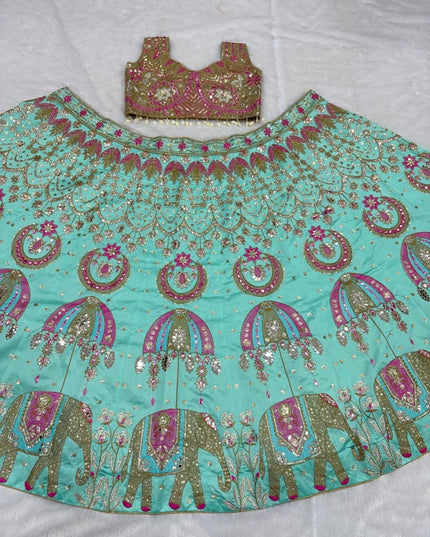 Fashion Dream Women See Green Heavy Slub Silk Lehenga