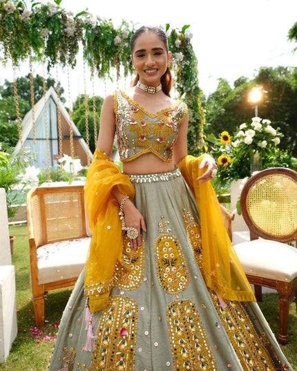 Fashion Dream Women Grey Heavy Slub Silk Lehenga