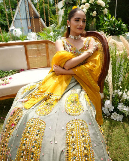 Fashion Dream Women Grey Heavy Slub Silk Lehenga