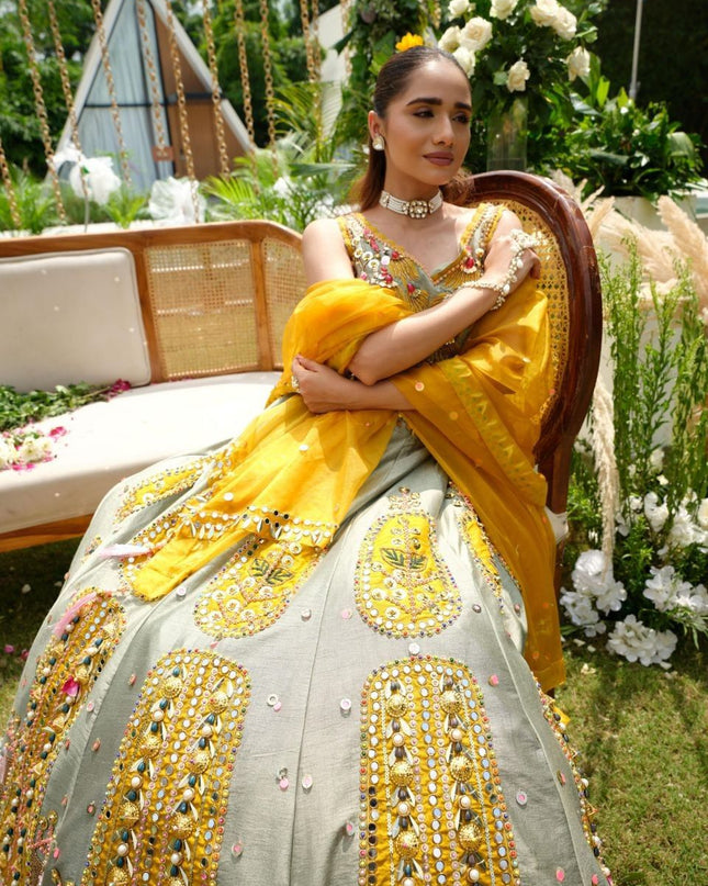 Fashion Dream Women Grey Heavy Slub Silk Lehenga