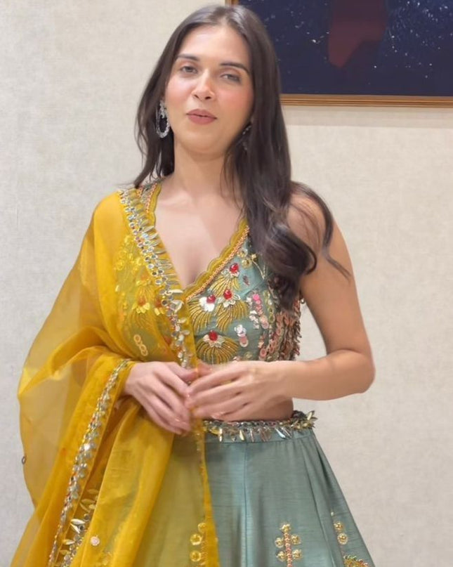 Fashion Dream Women Grey Heavy Slub Silk Lehenga
