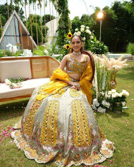 Fashion Dream Women Grey Heavy Slub Silk Lehenga