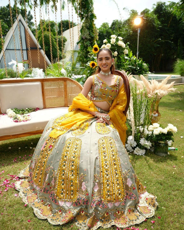 Fashion Dream Women Grey Heavy Slub Silk Lehenga