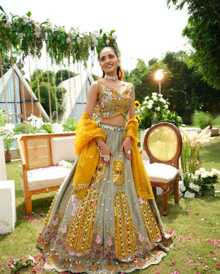 Fashion Dream Women Grey Heavy Slub Silk Lehenga