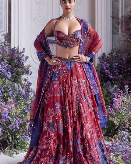 Fashion Dream Women Red Taby Silk Lehenga
