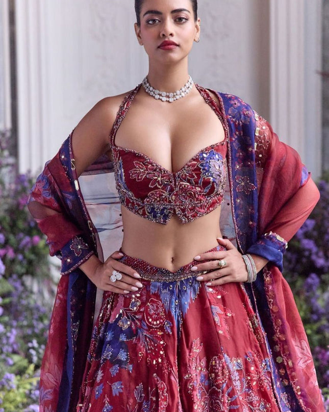 Fashion Dream Women Red Taby Silk Lehenga