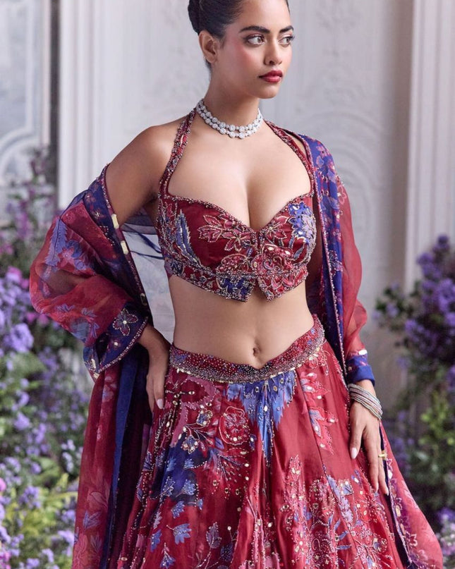 Fashion Dream Women Red Taby Silk Lehenga