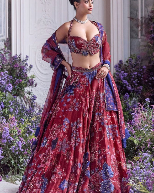 Fashion Dream Women Red Taby Silk Lehenga